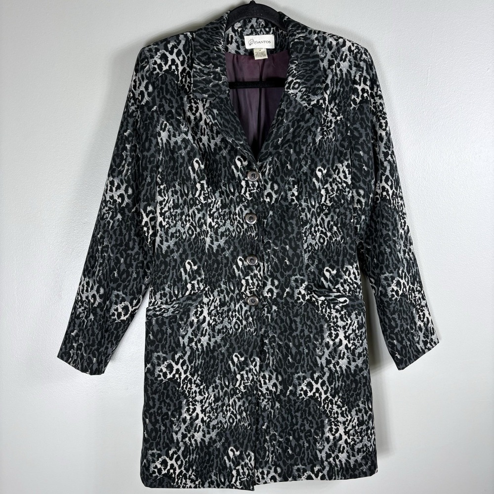 Gantos Women's 10 Black Gray‎ Animal Print 3/4 Length Lined 4 Button Jacket